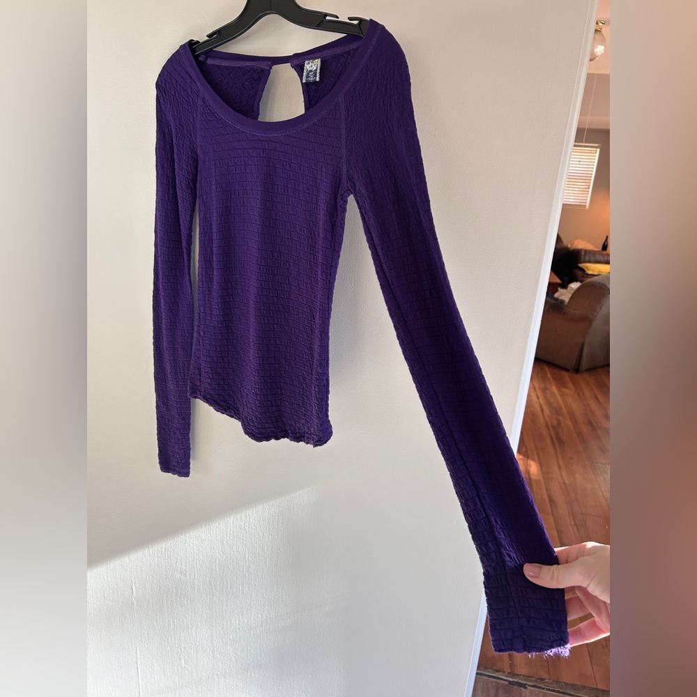 Y2K Free People Fitted Thermal Scoop Neck Top 2000s Layer Indie Boho Mall Goth S - Picture 6 of 13